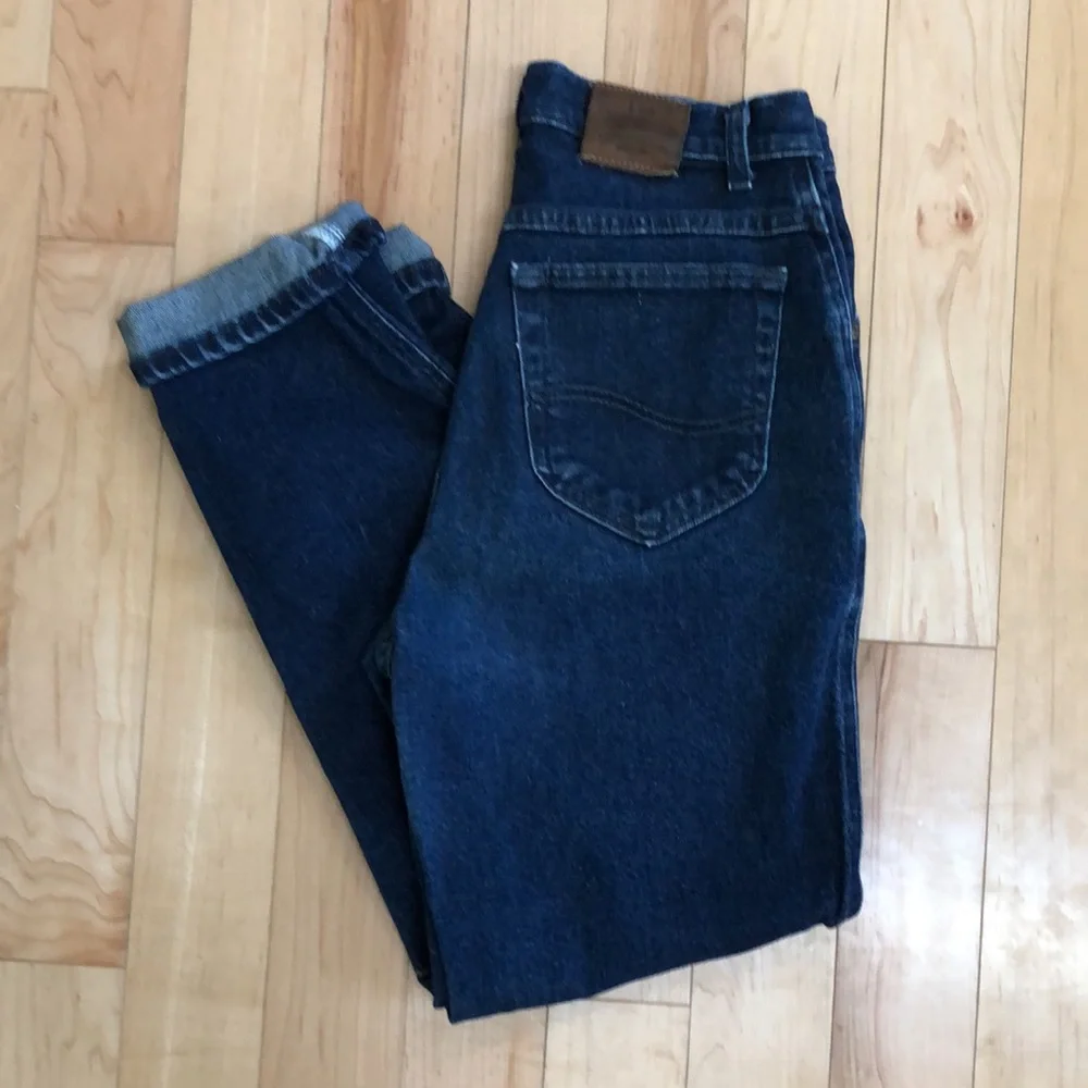 Vintage 90s Lee Dark Rinse High Rise Straight Leg Jeans Size 8S